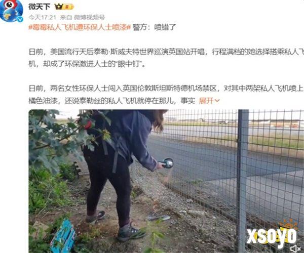 霉霉私人飞机遭环保人士喷漆 警方回应是乌龙：喷错了