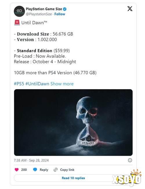 比原版大近10GB!《直到黎明》重制版PS5文件体积曝光