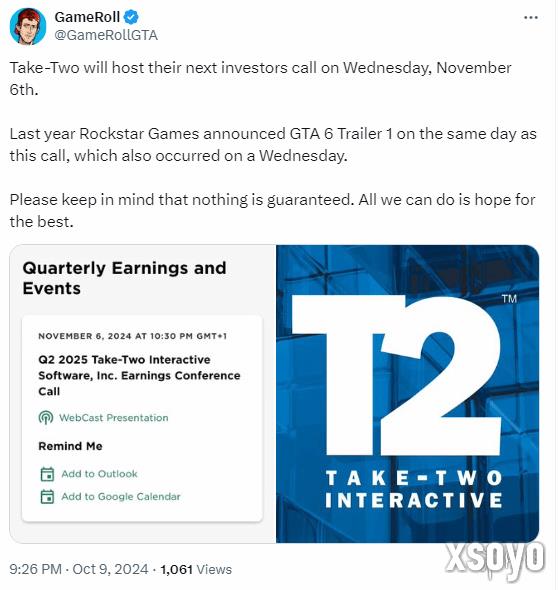 玩家猜测《GTA6》新预告11月6日公布：选择相同时间点