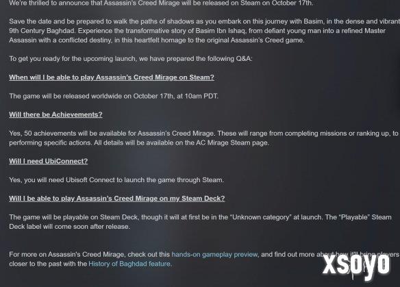 《刺客信条：幻景》即将登陆Steam！官方官方FAQ来啦