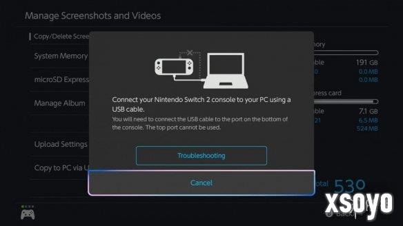 Switch2截图传输至PC很方便 但注意不要插错接口！