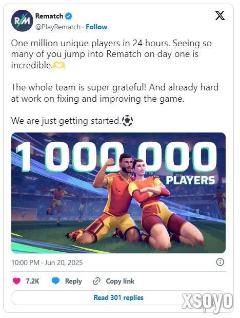《开球！REMATCH》发售当天玩家人数就达到了100万！