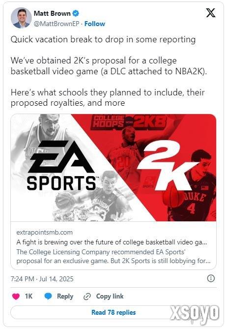 曝2K Sports在考虑重启《大学篮球2K》系列的可能性