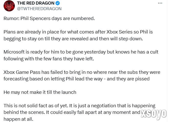 传闻称Xbox负责人菲尔·斯宾塞即将离任