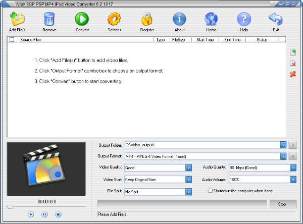 Allok 3GP PSP MP4 iPod Video Converterv6.2.1217.0