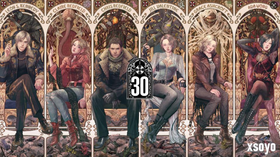 卡普空公布《生化危机》30周年纪念艺图 主角们华丽哥特风