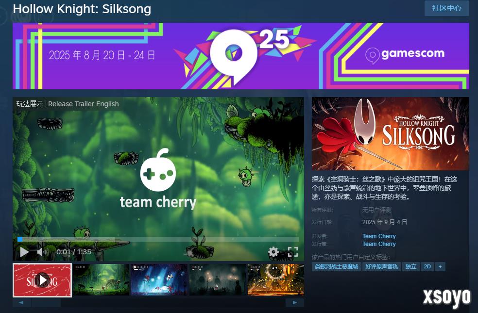 《空洞骑士：丝之歌》Steam页面更新！新增中文介绍