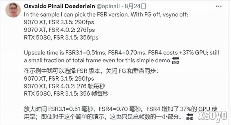 AMD RX9070XT实测最新FSR4 帧率比FSR3降了不少