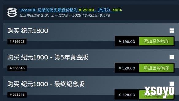 《纪元1800》全版本价格永降！历史最低价为29.8元！