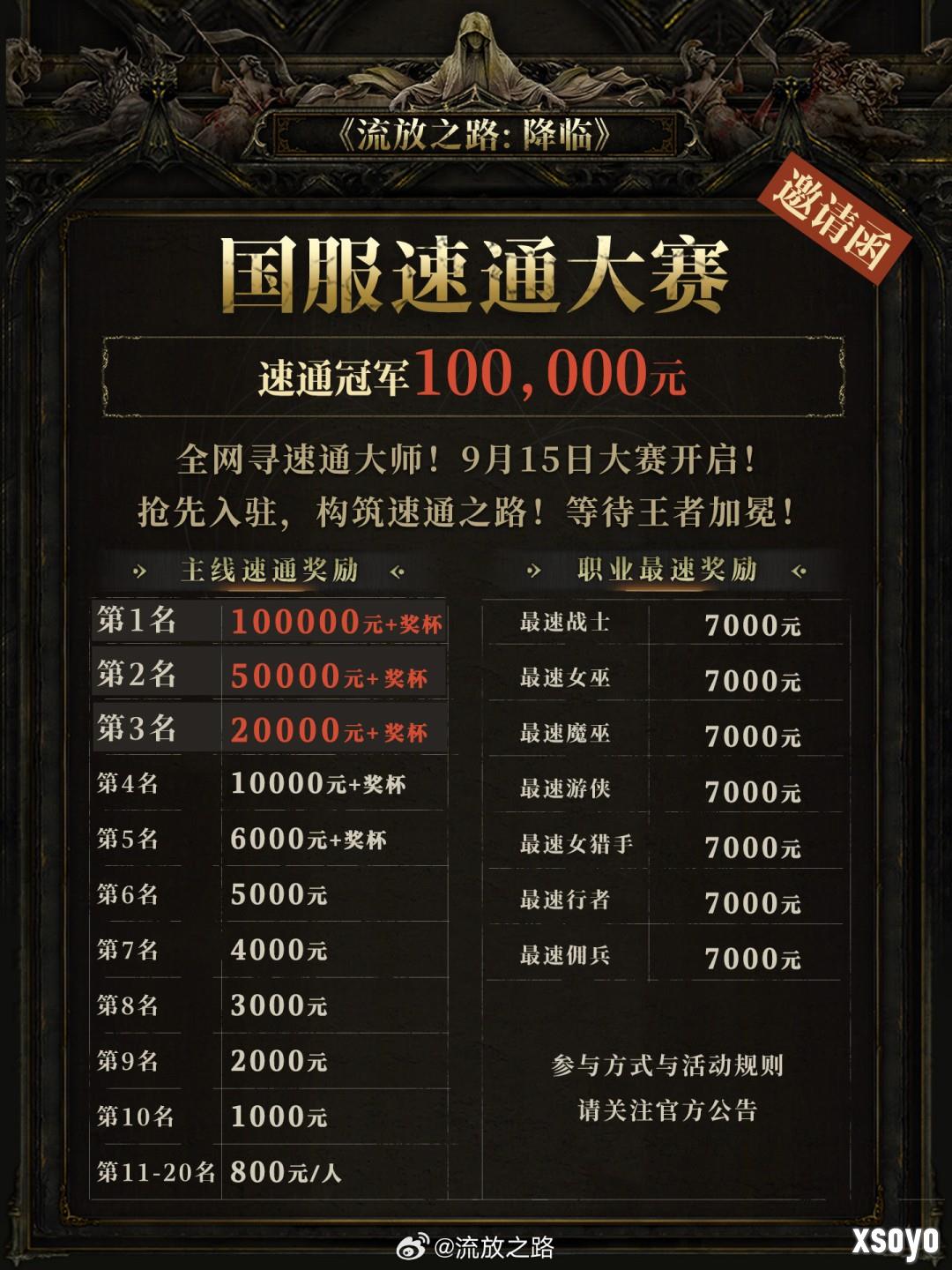 《流放之路：降临》举行速通大赛 第一名10万元