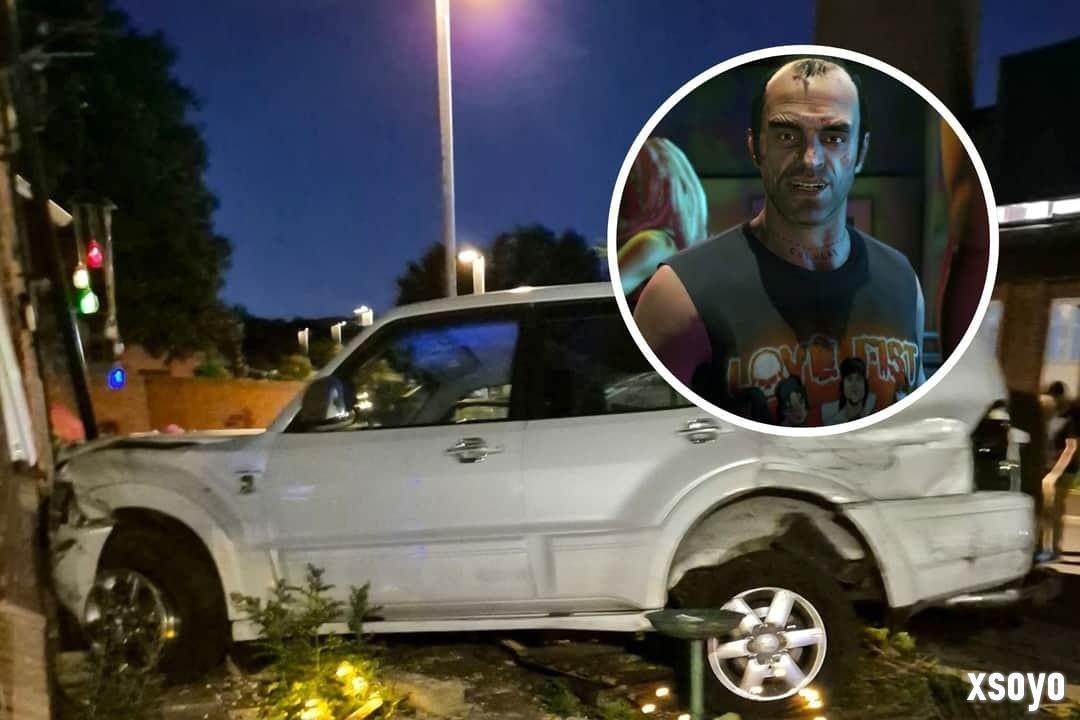 英国妹子玩《给他爱5》躲避追捕 自家遭肇事逃逸车撞击