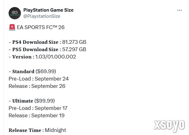 《EA SPORTS FC 26》PS5版容量公布！下周开启预载