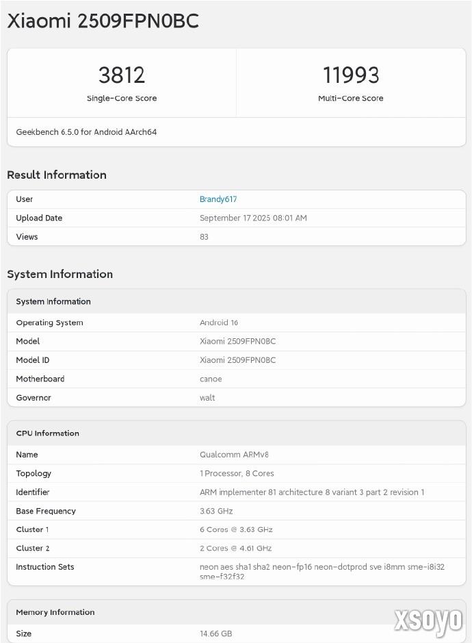 小米17系列刷分：多核近12000 稳赢iPhone17 Pro