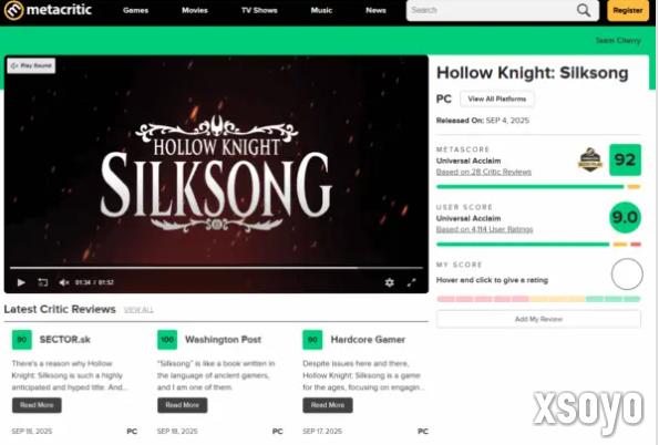《空洞骑士：丝之歌》M站均分达到92 超过前作2分