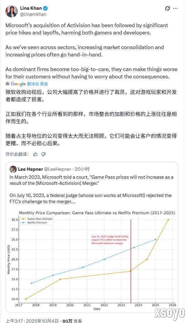 玩家翻旧账！微软收购动视暴雪时曾承诺Game Pass不会涨价