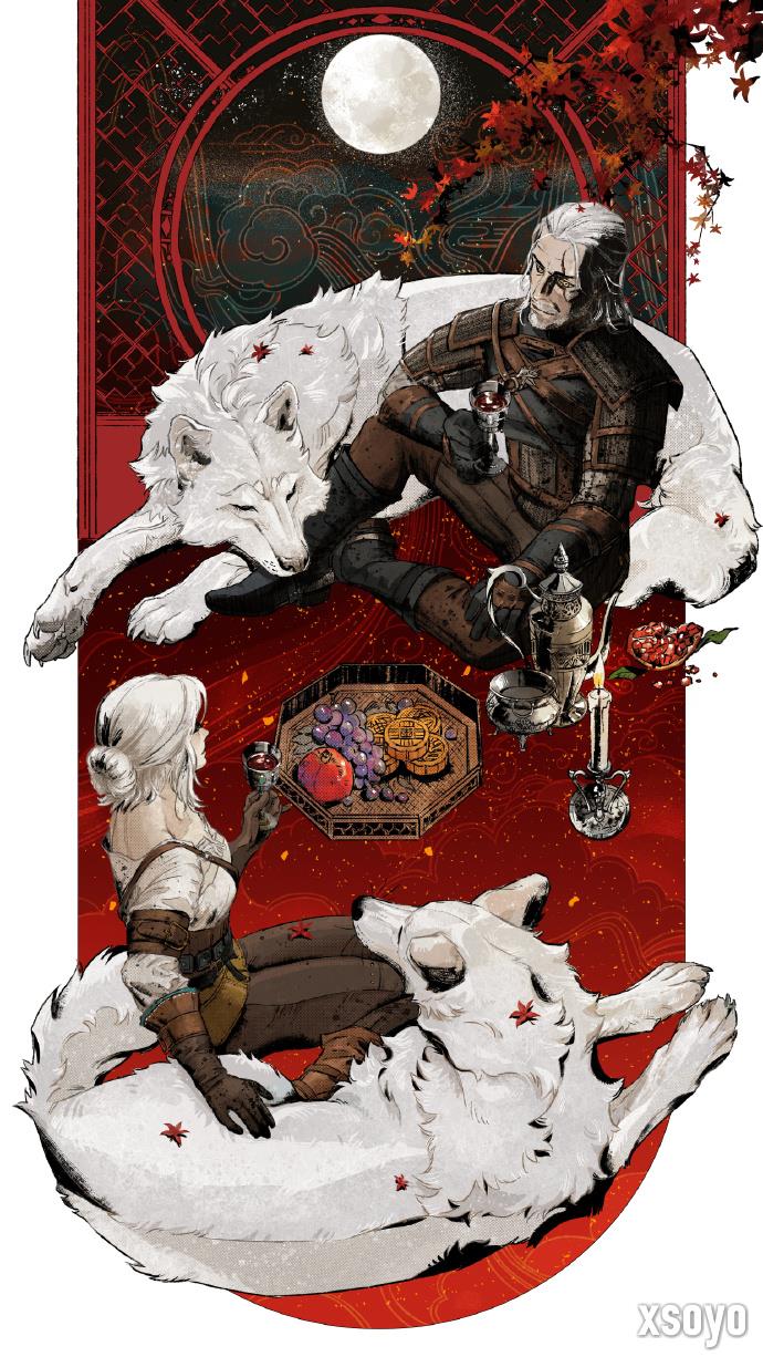 白狼希里共赏月！CDPR发《巫师3》主题中秋贺图