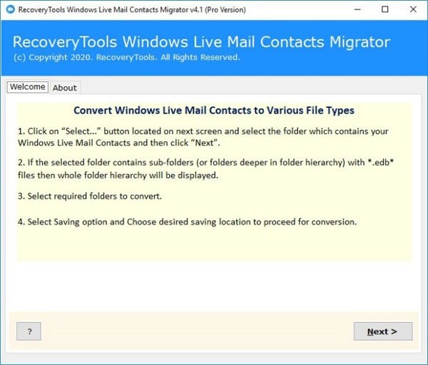 RecoveryTools Windows Live Mail Contacts