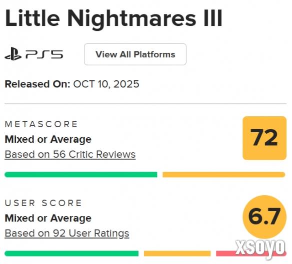 《小小梦魇3》M站玩家评分6.7分：系列最差的一部！