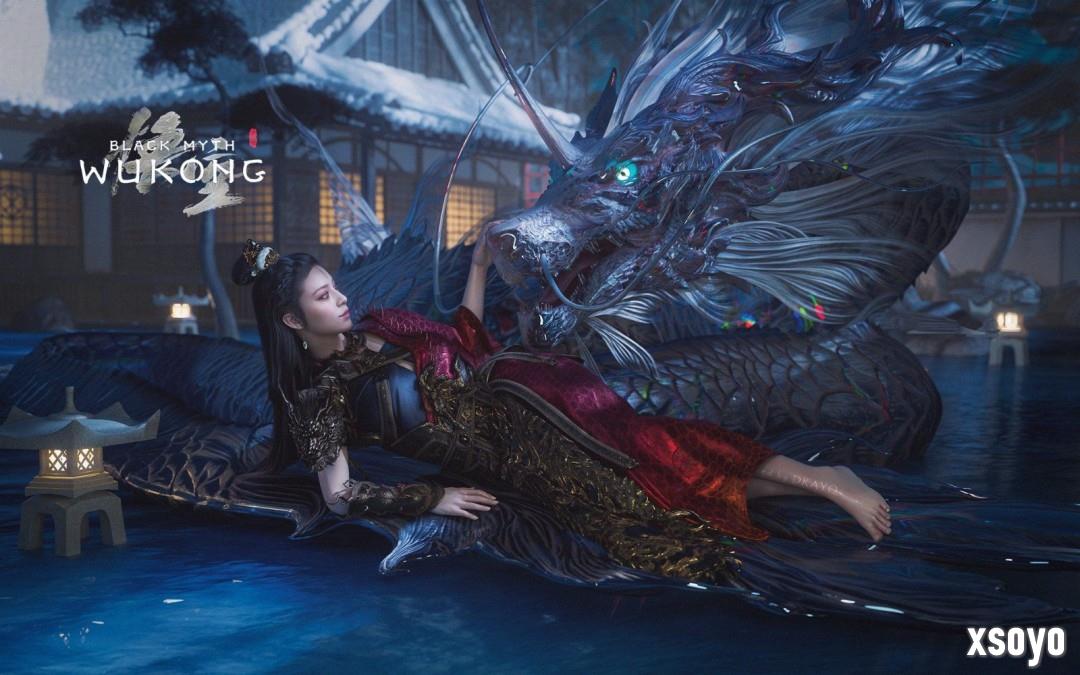 《黑神话：悟空》亢金星君3D模型图  与亢金龙嬉戏