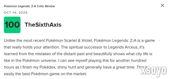 《宝可梦传说 Z-A》M站均分81：目前最出色的宝可梦游戏！