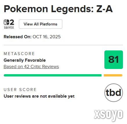 《宝可梦传说 Z-A》M站均分81：目前最出色的宝可梦游戏！