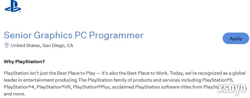 索尼圣迭戈工作室招募PC端图像师 或开发3APC游戏