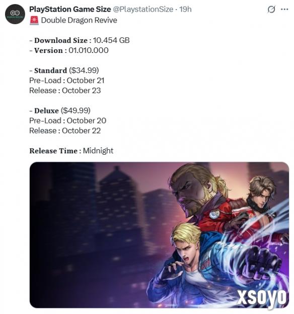 《双截龙再临》PS5版容量大小曝光：所需10.454GB！
