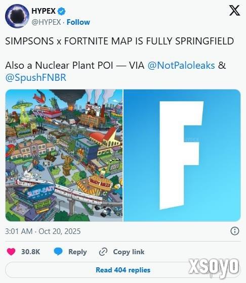 《堡垒之夜》或联动《辛普森一家》:春田镇地图泄露