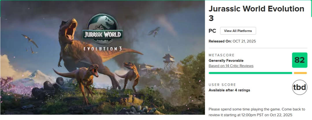 《侏罗纪世界:进化3》IGN8分:系列巅峰之作!