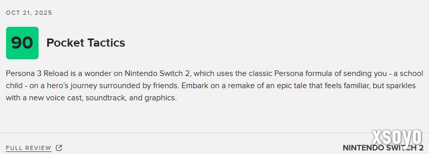《女神异闻录3:Reload》NS2版79分:表现惊艳 必玩之作!