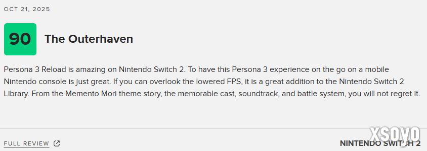 《女神异闻录3:Reload》NS2版79分:表现惊艳 必玩之作!