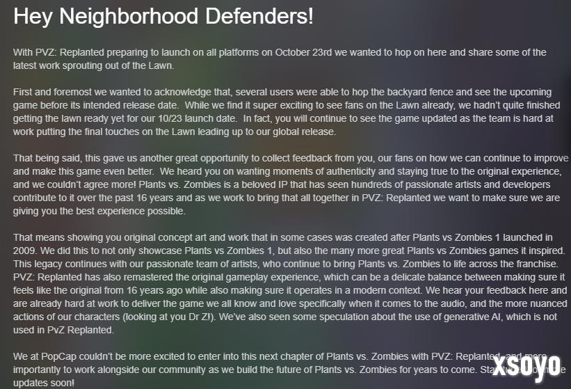 《植物大战僵尸:重植版》回应质疑:没有使用AI!