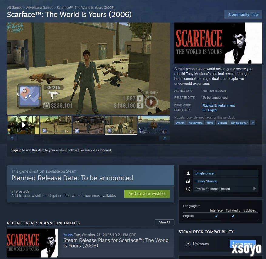 《GTA》老对手《疤面煞星》游戏意外提前上架Epic