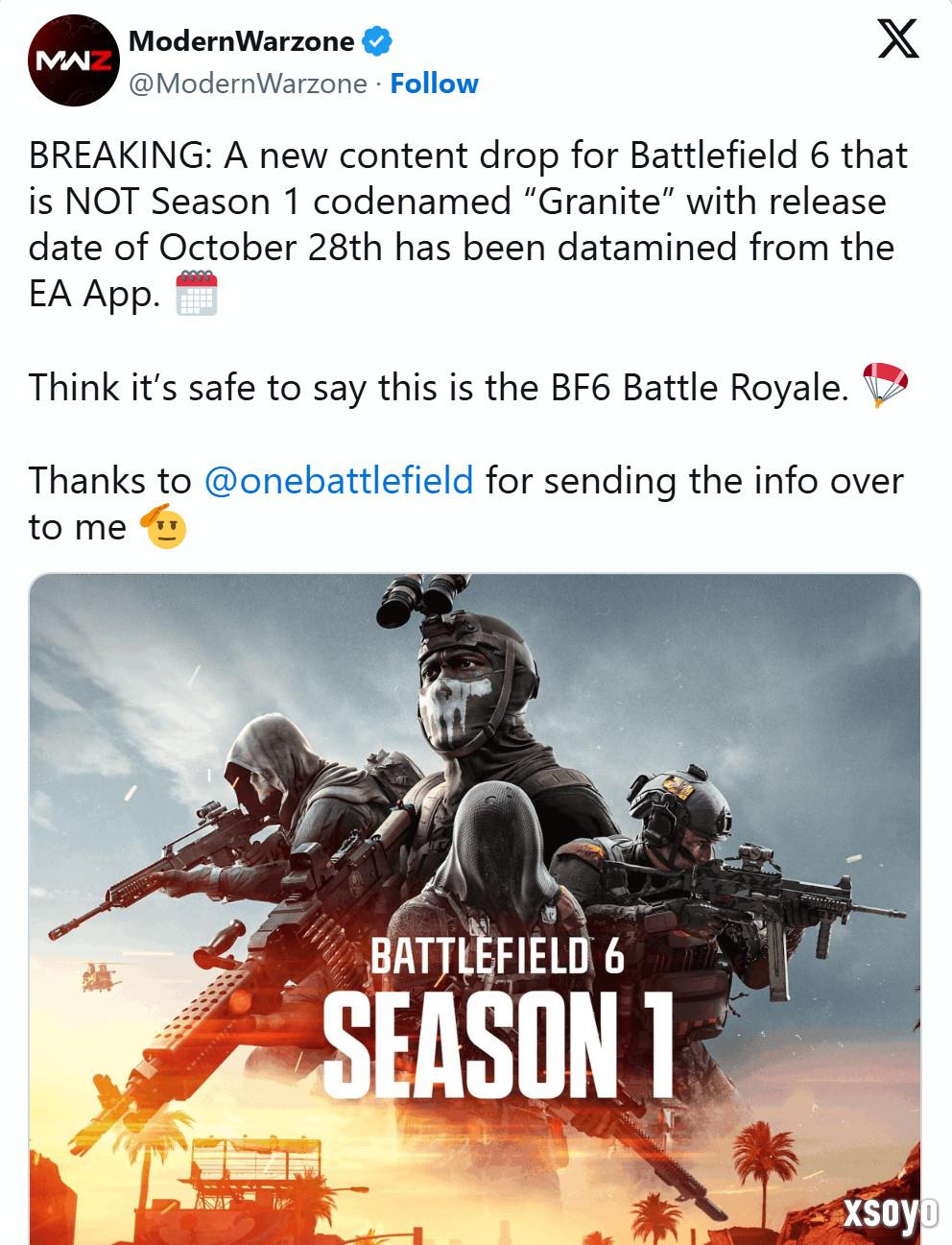 传《战地6》大逃杀模式将于10月28日上线