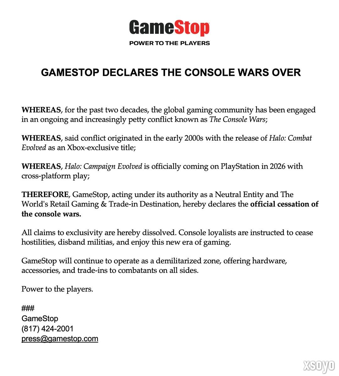 迎接游戏新时代！GameStop发布声明称主机战争正式结束