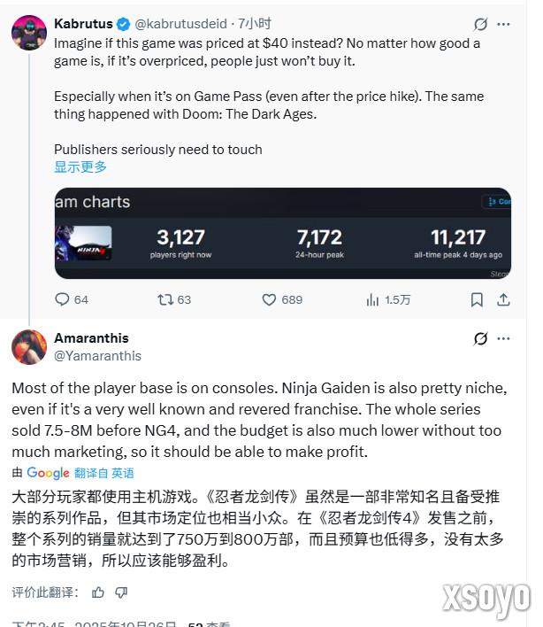 定价太贵了？《忍龙4》Steam低在线引玩家叹息