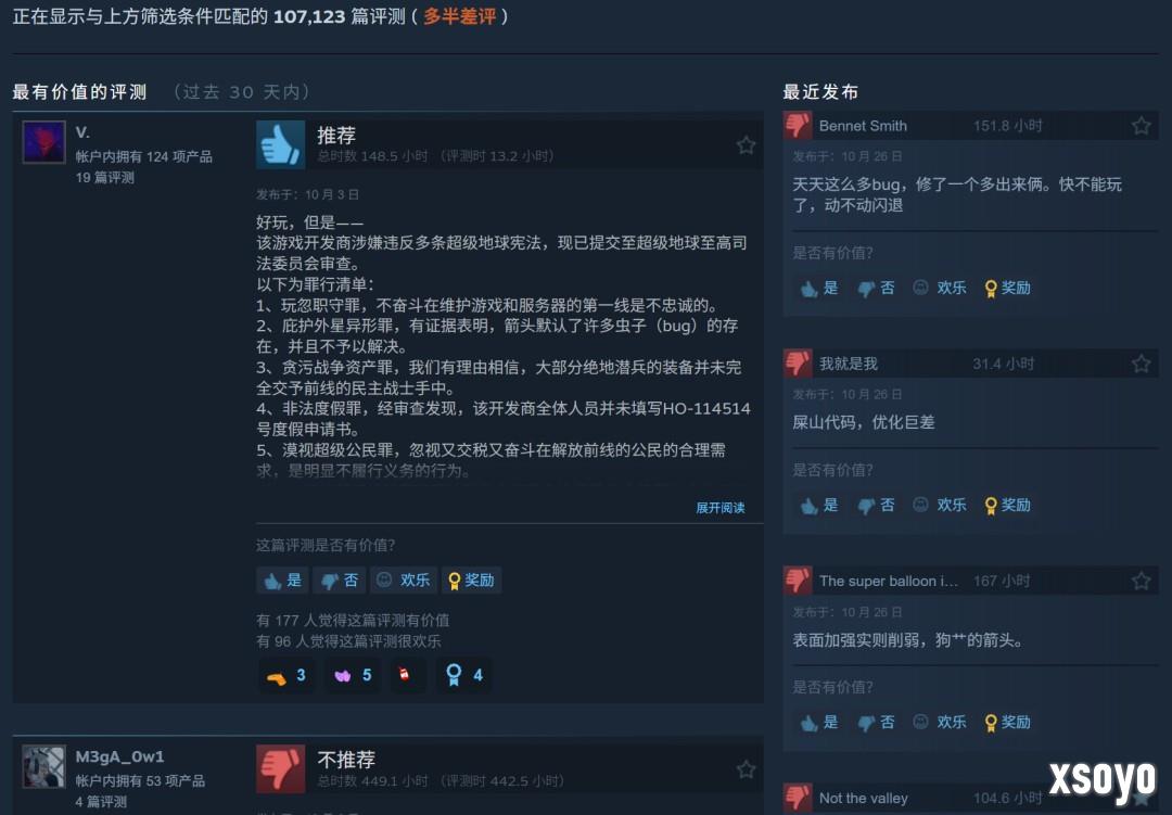 《绝地潜兵2》要出中文配音 Steam遭差评轰炸