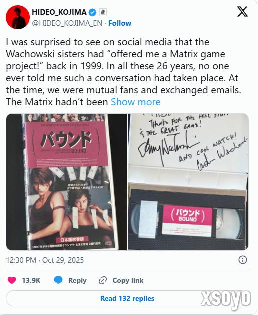 小岛回应《黑客帝国》游戏版：26年来从没人告诉过有这回事儿