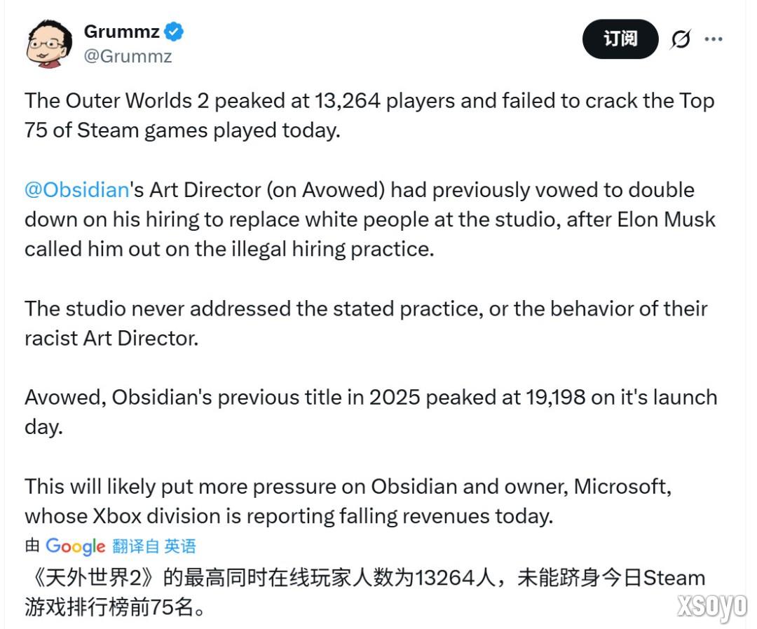 《天外世界2》Steam在线峰值1.3万 不及前作