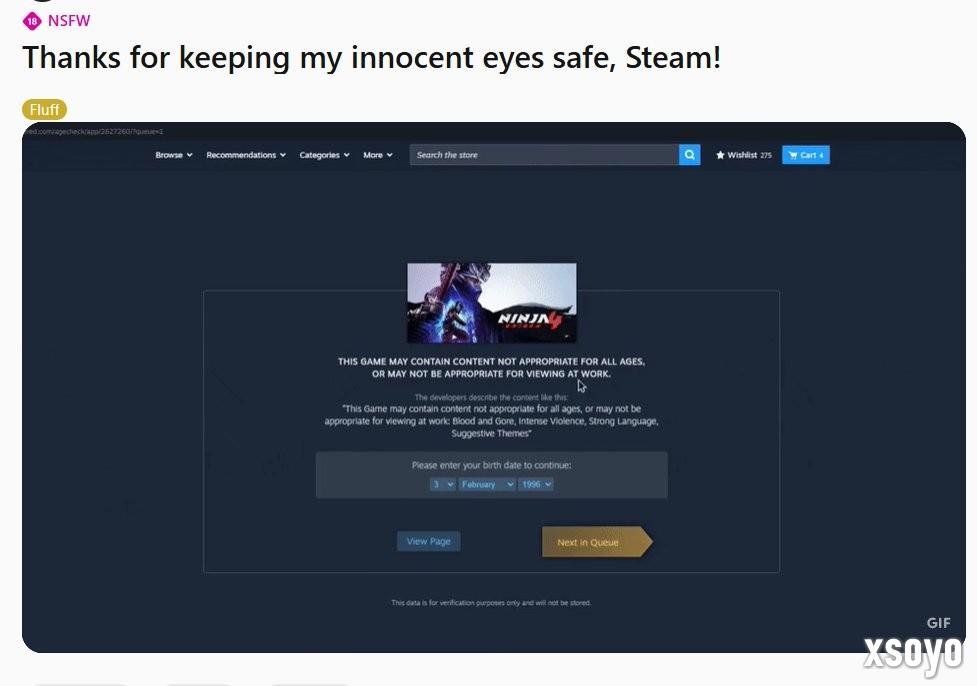 玩家吐槽Steam离谱机制 暴力内容要认证色情内容却不要
