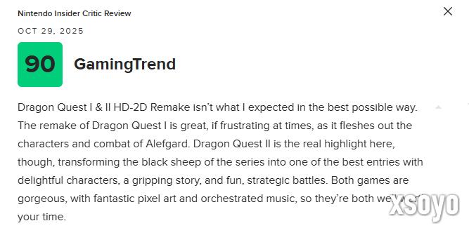 《勇者斗恶龙1&2 HD-2D重制版》M站均分86分：对原作的真挚致敬！