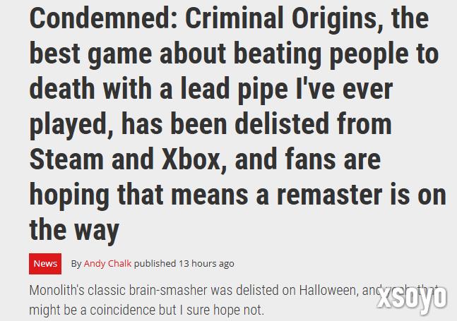 经典名作《死刑犯：罪恶起源》突然停售 推测或将重制