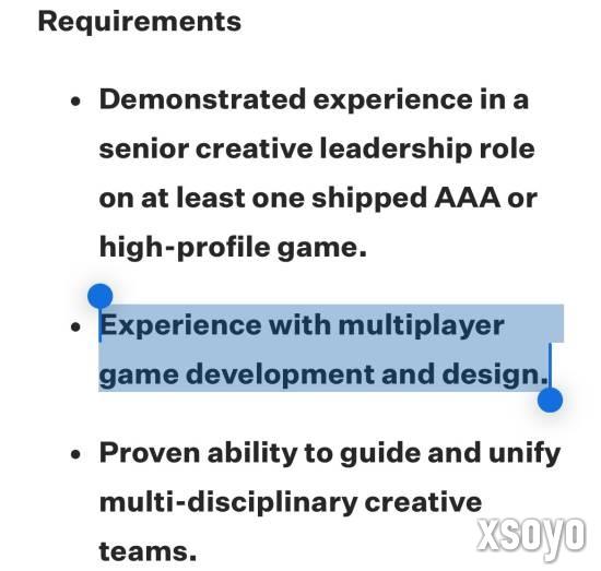 《往日不再》招聘要求有着多人游戏经验 或转服务型