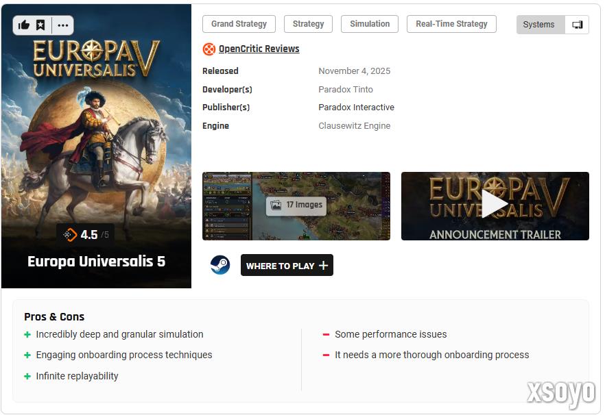 《欧陆风云5》M站均分85！IGN8分好评称未来可期