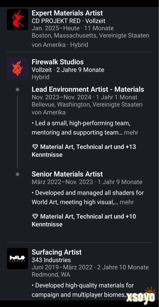 CDPR 工作室加入美术师