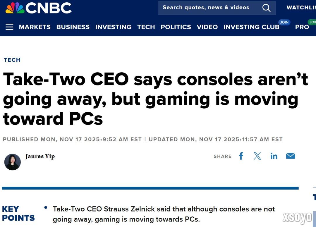 T2 CEO：主机不会消亡 但游戏的未来是PC