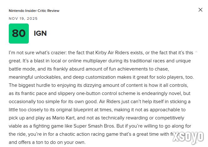 《星之卡比：空中骑士》M站均分78分：对原作理念的极致发挥