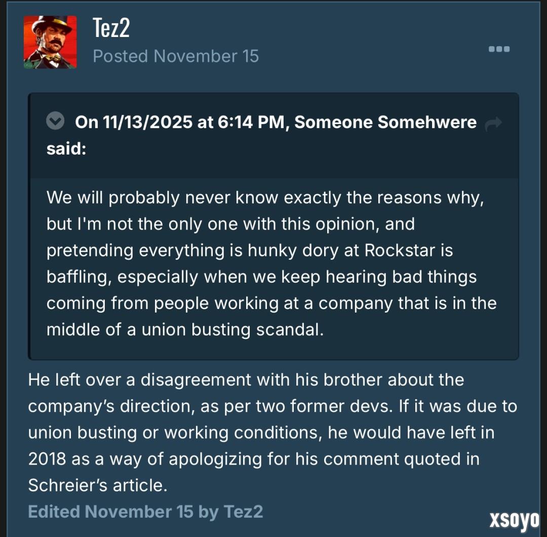 R星联合创始人离开原因揭晓 批评当前游戏太商业化