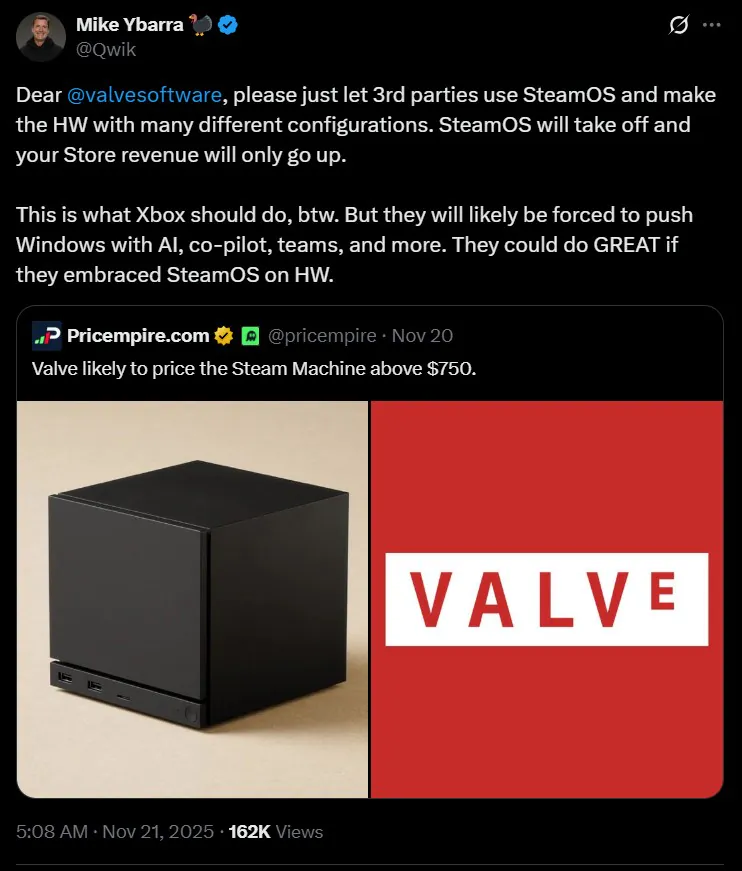 前 Xbox高管暗示微软可能推出 SteamOS主机！ 