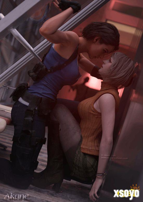 半身构图：红黑配色与写实皮肤着色（@AkanesREArts）